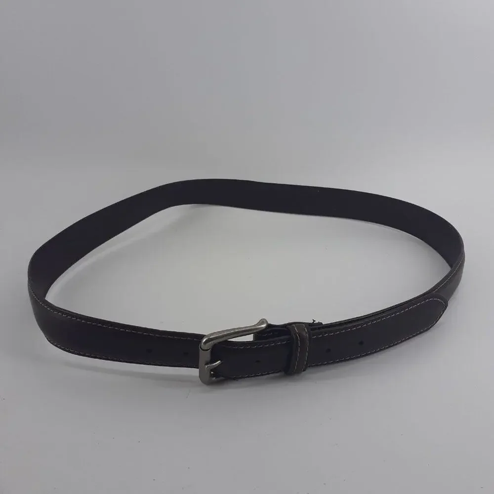 Dickies Men's Brown Leather Belt Silver Town Squared Buckle Casual Size 43